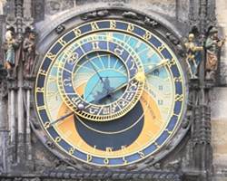 Astrological Clock showing Signs of the Zodiac and positions of Sun and Moon