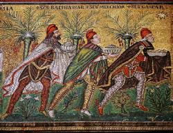 The 3 Magi, Bycantine mozaic, 526 AD, Basilica of Sant' Apollinare Nuovo in Ravenna, Italy