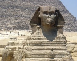 The Sphynx showing 12,500 years of water erosion on the body and the head of a pharoh only a quarter of that age.